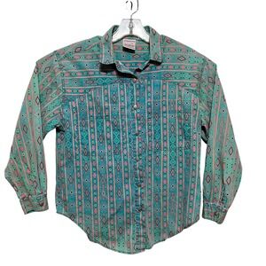 Nuovo Southwestern Geometric Print Long Sleeve Button Up Shirt Size Medium